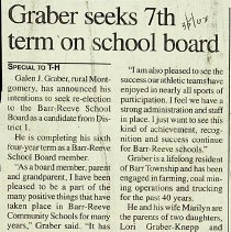 Galen J. Graber seeking reelection to Barr-Reeve School Board (2008)