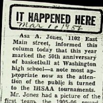1956 article about 50th anniversary of basketball at Washington High School