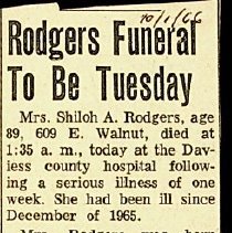 Obituary for Shiloh A. Rodgers (1877-1966)