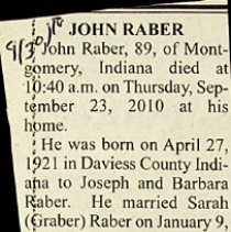 Obituary for John Raber (1921-2010)