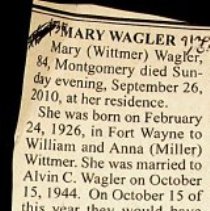 Obituary for Mary Wagler (1926-2010)