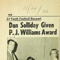 1970 article about Dan Solliday receiving the P. J. Williams sportsmanship award