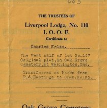 1925 transfer of Lot in Oak Grove Cemetery to Charles Kelso