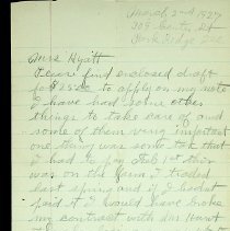 1927 letter to Florence Hyatt