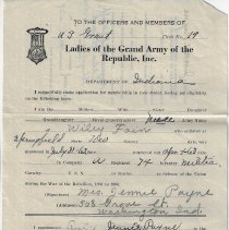Jennie Payne's 1939 application to join Ladies of the G.A.R.