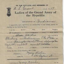 Mary Richie's 1937 application to join Ladies of the G.A.R.