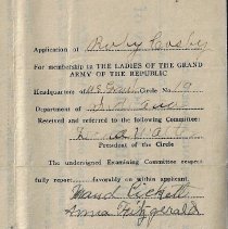Ruby Cosby's 1934 application to join U.S. Grant No. 19, Ladies of the G.R.