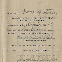 Cora Botting's 1933 application to join Ladies of the G.A.R.