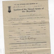 Cora Botting's 1933 application to join Ladies of the G.A.R.