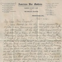 Records/letters of the American War Mothers, Crystal McCord Chapter