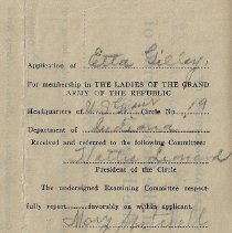 Etta B. Gilley's 1937 application to join Ladies of the G.A.R.