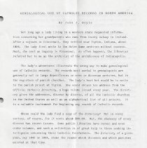 "Genealogical Use Of Catholic Records In North America," (1978)