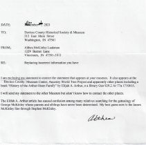 Althea Laakman's 2021 letter about McKinley and Arthur families