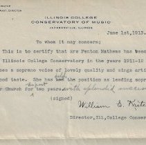 1913 letters about Mr. & Mrs. Fenton and Mary Jayne (Peek) Mathews