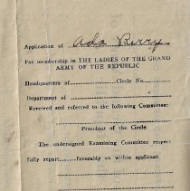 Ada Berry's 1938 application to join Ladies of the G.A.R.