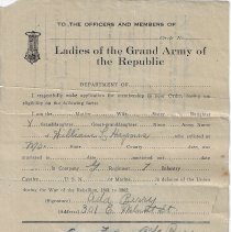 Ada Berry's 1938 application to join Ladies of the G.A.R.