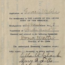 Grace Webber's 1933 application to join Ladies of the G.A.R.