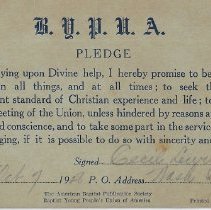 1928 Baptist Young People's pledge card signed by Cecil L. Lewis