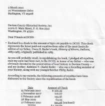 2021 letter from James Rader to Daviess County Historical Society