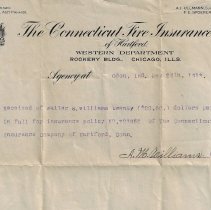 1913 receipt to Walter S. Williams from Connecticut Fire Insurance Co.