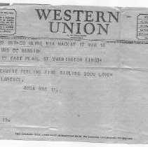 1946 telegram from Clarence C. Mangin to his wife
