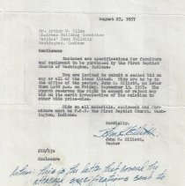 1957 letters to Arthur Allen about First Baptist Church building project