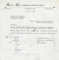 1957 letters to Arthur Allen about First Baptist Church building project