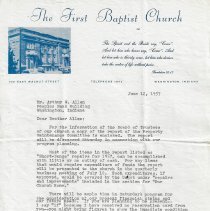 1957 letters to Arthur Allen about First Baptist Church building project