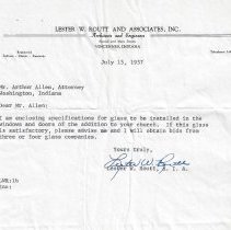 1957 letters to Arthur Allen about First Baptist Church building project