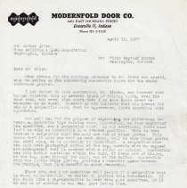 1957 letters to Arthur Allen about First Baptist Church building project