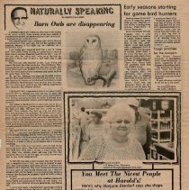 1980 "Naturally Speaking" column by Harold Allison about barn owls