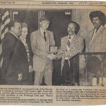 Kevin Armstrong receiving 1977 Youth of the Year award