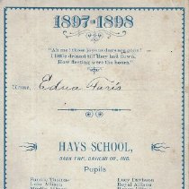 1897-1898 souvenir card given to Edna E. Faris