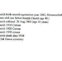 Don Cosby's "Joseph Church Civil War Vet" file