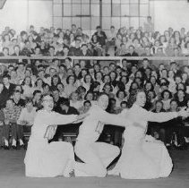 1949-1950 WHS cheerleaders: Harriett Newton, Stewart Simpson & Janet Myers