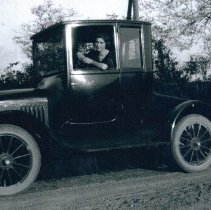 Callie Bales driving her 1922 Model T Ford Coupe
