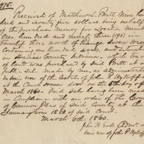 1860 receipt for land bought in Daviess County by Matthew L. Brett