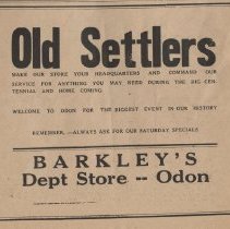 1935 ad for Barkley's Department Store in Odon