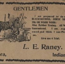L. E. Raney's 1911 ad for his blacksmithing & horse shoeing business
