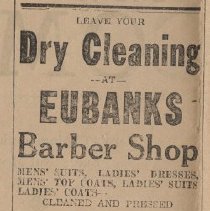 1941 ad for Eubanks Barber Shop in Elnora