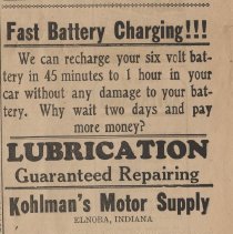 1941 ad for Kohlman's Motor Supply in Elnora