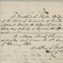 1863 appointment signed by Matthew L. Brett, Treasurer of Indiana