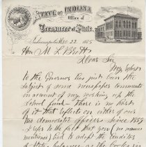 1875 letter to Matthew L. Brett from the Treasurer of Indiana
