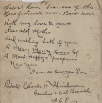 1918 letter from Pvt. Charles Hindman shortly after end of  WW I