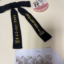 Washington Sesquicentennial button, photo & tie