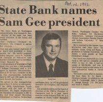 Sam Gee named president of the State Bank of Washington (1982)