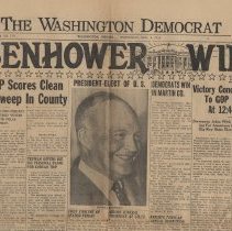 1952 Washington Democrat newspaper about Eisenhower's landslide victory