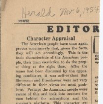 1952 editorial about the presidential candidates, Eisenhower & Stevenson