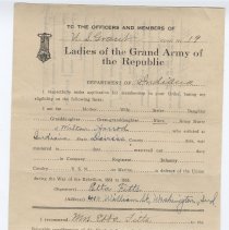Etta Fitts' 1933 application to join Ladies of the G.A.R.