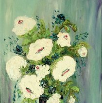 Oil painting of white roses by Audrey Neff